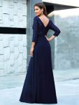 Sexy V Neck Sequin Evening Dresses with 3/4 Sleeve – Navy Blue