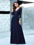 Sexy V Neck Sequin Evening Dresses with 3/4 Sleeve – Navy Blue