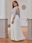 Sexy V Neck Sequin Evening Dresses with 3/4 Sleeve – White