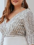 Sexy V Neck Sequin Evening Dresses with 3/4 Sleeve – White