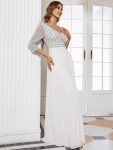 Sexy V Neck Sequin Evening Dresses with 3/4 Sleeve – White