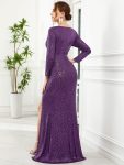 Shiny V Neck Sequin Long Sleeves Evening Dress – Dark Purple