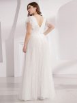 Elegant Maxi Lace Elopement Wedding Dress with Ruffle Sleeves – White