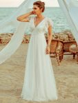 Elegant Maxi Lace Elopement Wedding Dress with Ruffle Sleeves – White