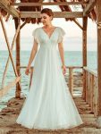 Elegant Maxi Lace Elopement Wedding Dress with Ruffle Sleeves – White