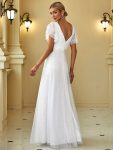 Elegant Maxi Lace Elopement Wedding Dress with Ruffle Sleeves – White