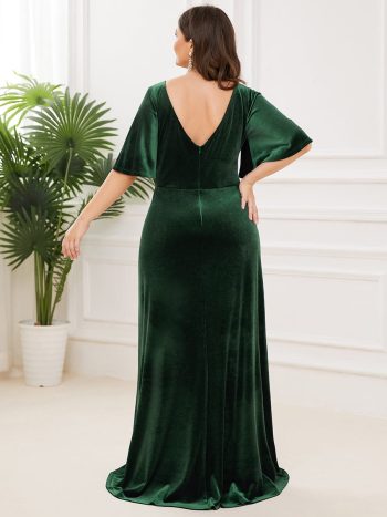 Vintage Plus Size Velvet Maxi Evening Dress - Dark Green