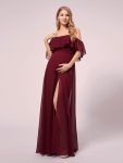 Maxi Chiffon Off the Shoulder Ruffled Maternity Evening Dress – Burgundy