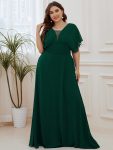 Plus Size Empire Waist Chiffon Formal Maxi Evening Dress – Dark Green