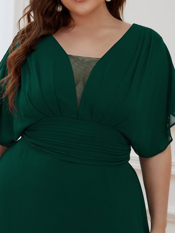 Plus Size Empire Waist Chiffon Formal Maxi Evening Dress - Dark Green