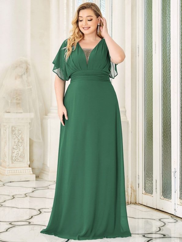 Plus Size Empire Waist Chiffon Formal Maxi Evening Dress - Green Bean