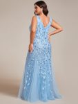 Plus Size Double V-Neck Fishtail Sequin Formal Maxi Evening Dress – Sky Blue