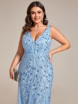 Plus Size Double V-Neck Fishtail Sequin Formal Maxi Evening Dress – Sky Blue