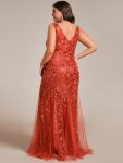 Women’s Double V-Neck Fishtail Sequin Evening Dress – Burnt Orange