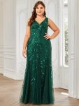 Plus Size Double V-Neck Fishtail Sequin Formal Maxi Evening Dress – Dark Green