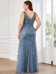 Women’s Double V-Neck Fishtail Sequin Evening Dress – Dusty Navy