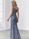 Women’s Double V-Neck Fishtail Sequin Evening Dress – Dusty Navy