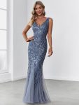 Women’s Double V-Neck Fishtail Sequin Evening Dress – Dusty Navy