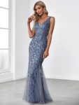 Women’s Double V-Neck Fishtail Sequin Evening Dress – Dusty Navy