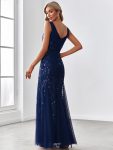 Women’s Double V-Neck Fishtail Sequin Evening Dress – Navy Blue