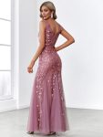 Women’s Double V-Neck Fishtail Sequin Evening Dress – Purple Orchid