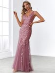 Women's Double V-Neck Fishtail Sequin Evening Dress - Purple Orchid