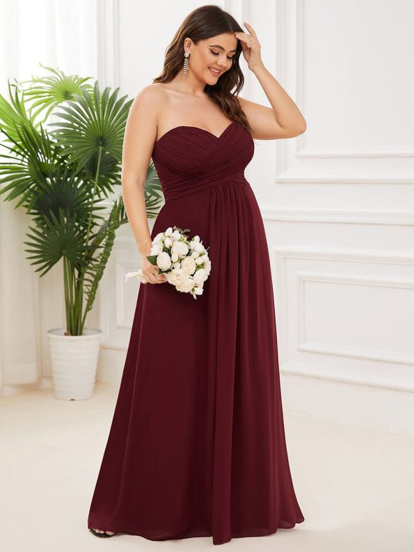 Sweet Pleated Bodice One Shoulder Chiffon Bridesmaid Dress - Burgundy