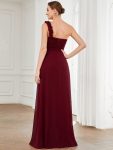 Sweet Pleated Bodice One Shoulder Chiffon Bridesmaid Dress – Burgundy