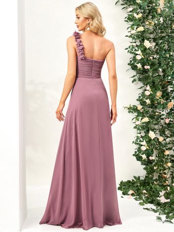 Chiffon One Shoulder Maxi Long Bridesmaid Dresses for Women - Purple Orchid