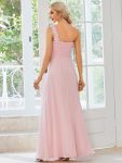 Sweet Pleated Bodice One Shoulder Chiffon Bridesmaid Dress – Pink