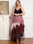 Plus Size V Neck Asymmetrical Hems Cocktail Dresses – Burgundy