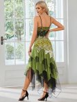 Women’s V Neck Multi Color Asymmetrical Hems Prom Dress – Green