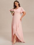 Plus Size Elegant Lotus Sleeves Chiffon Bridesmaid Dress – Pink