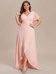 Plus Size Elegant Lotus Sleeves Chiffon Bridesmaid Dress - Pink