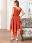 Plus Size Double V Neck Ruched-Waist Midi Chiffon Bridesmaid Dress – Burnt Orange