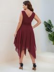 Plus Size Double V Neck Ruched-Waist Midi Chiffon Bridesmaid Dress – Burgundy