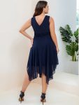 Plus Size Double V Neck Ruched-Waist Midi Chiffon Bridesmaid Dress – Navy Blue