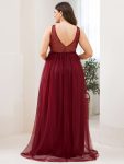 Plus Size Double V-Neck Lace Bodice Long Flowy Maternity Dress – Burgundy