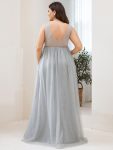 Double V-Neck Lace Bodice Long Flowy Maternity Dress – Grey