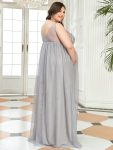 Plus Size Double V-Neck Lace Bodice Long Flowy Maternity Dress – Grey