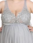 Plus Size Double V-Neck Lace Bodice Long Flowy Maternity Dress – Grey