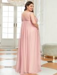 Plus Size Double V-Neck Lace Bodice Long Flowy Maternity Dress – Pink