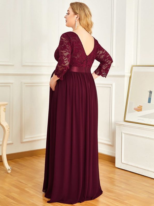 Plus Size Long Lace Sleeve Maternity Formal Dresses - Burgundy