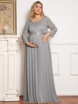 Plus Size Long Lace Sleeve Maternity Formal Dresses - Grey