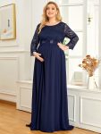 Plus Size Long Lace Sleeve Maternity Formal Dresses – Navy Blue