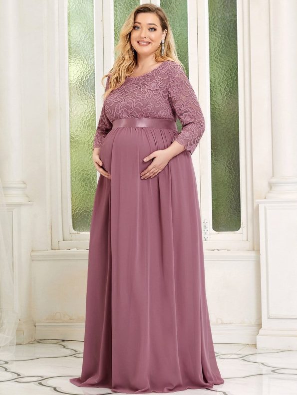 Plus Size Long Lace Sleeve Maternity Formal Dresses - Purple Orchid