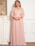 Plus Size Long Lace Sleeve Maternity Formal Dresses – Pink