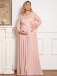 Plus Size Long Lace Sleeve Maternity Formal Dresses - Pink