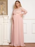 Plus Size Long Lace Sleeve Maternity Formal Dresses – Pink