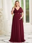 Plus Size Floral Print V-Neck Short Sleeve Ruffle Maternity Dress – Burgundy